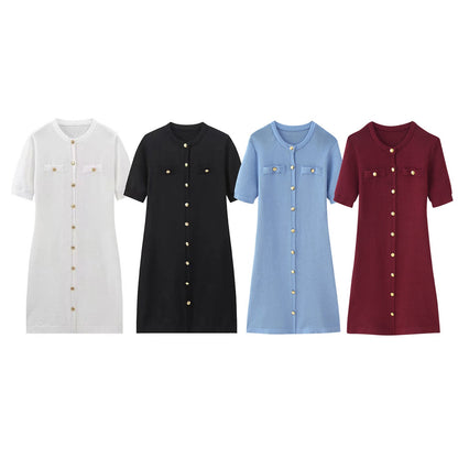 Women's Elegant Short-Sleeved Knitted Dress