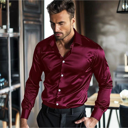 Elegant Men's Long-Sleeve Satin Shirt