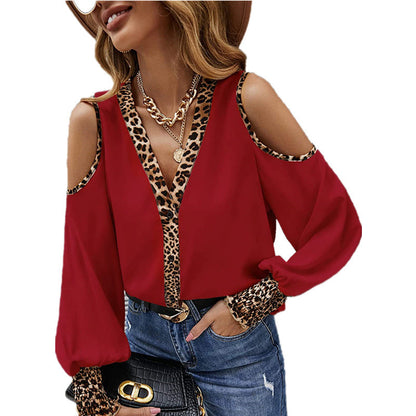 Women's Blouse Elegant Animal Print Cut-Out Design