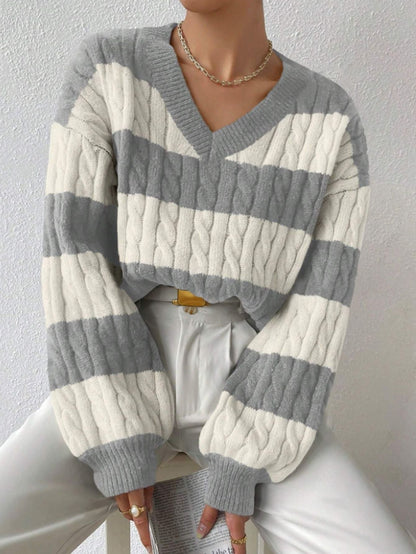 Women's V-Neck Long-Sleeved Knitted Sweater Elegant Design