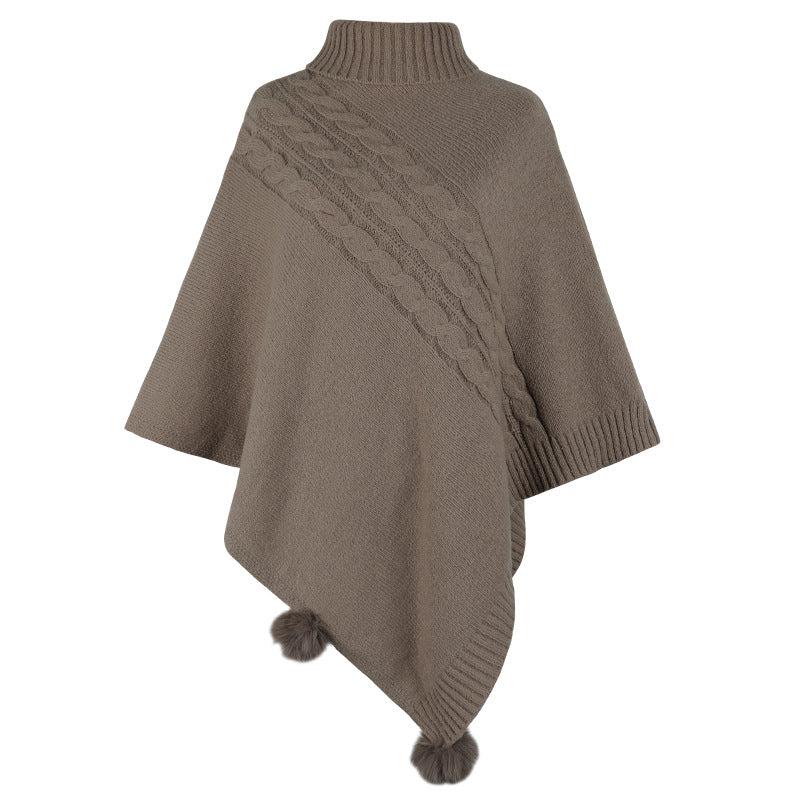 Women's Poncho Modern Cable Knit High Neck