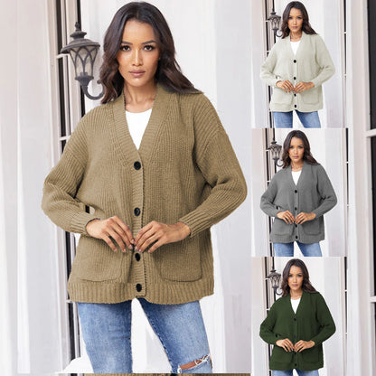 Damen Strickjacke Große Taschen Klassisch Elegante Damenjacke - IdealeKleiden