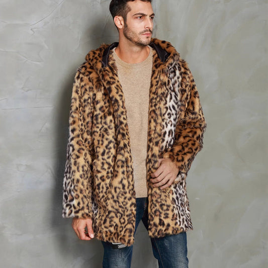 Herren Kunstpelz Mantel Elegant Kapuze Schick - IdealeKleiden