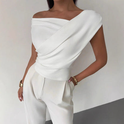 Damen Oberteil Elegant Asymmetrisch Schnitt