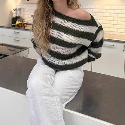 Women's Jumper Large Stripe Pattern Wide Sleeves