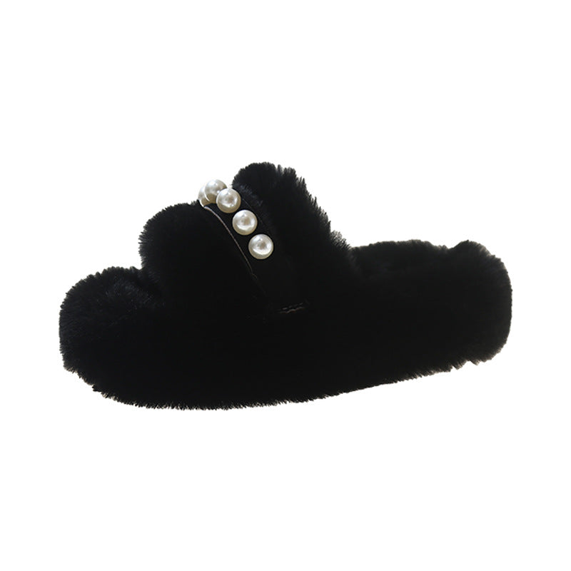 Women's Plush Soft Slippers with Pearl Decor