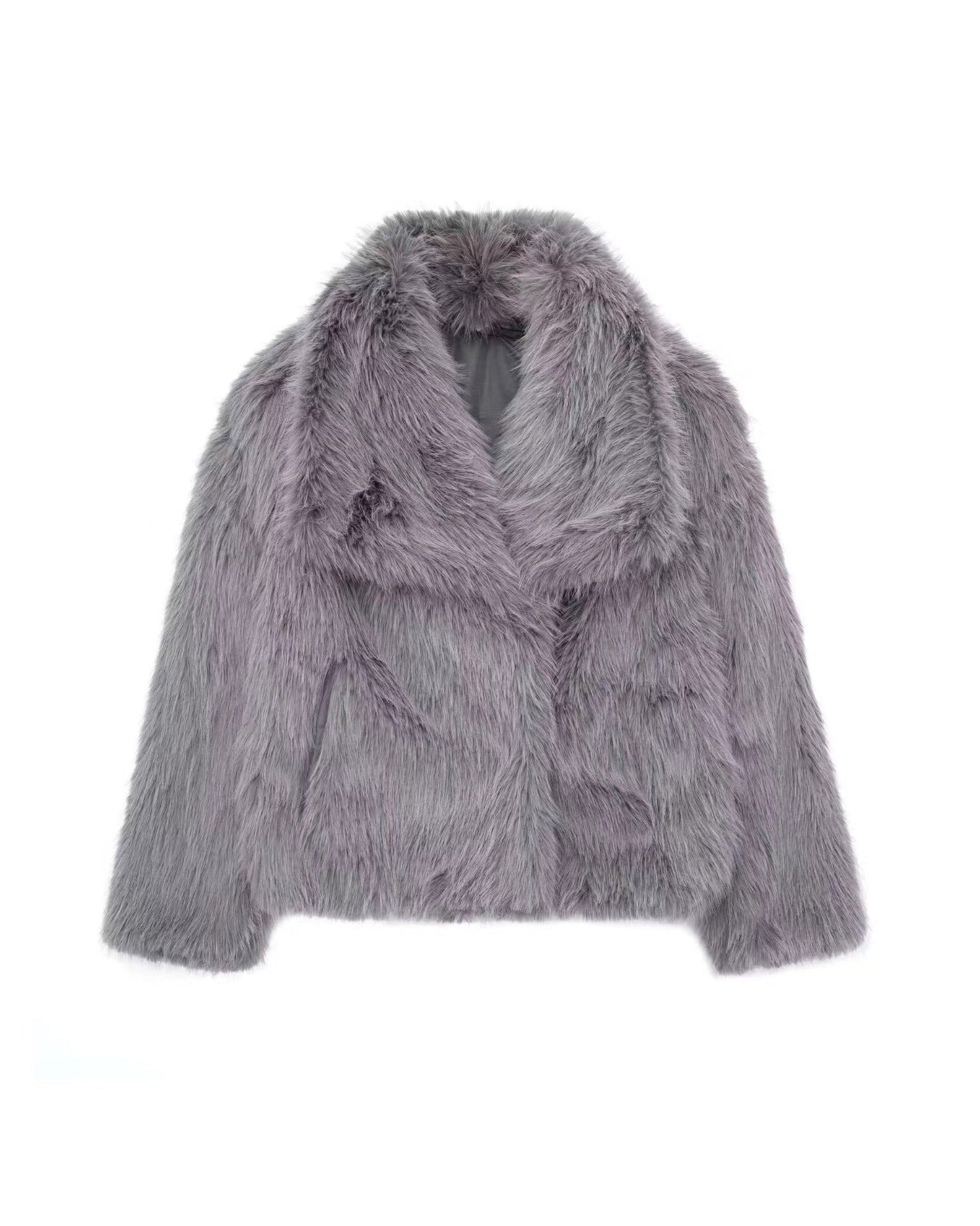 Soft Plush Jacket Cropped Cut Large Lapel