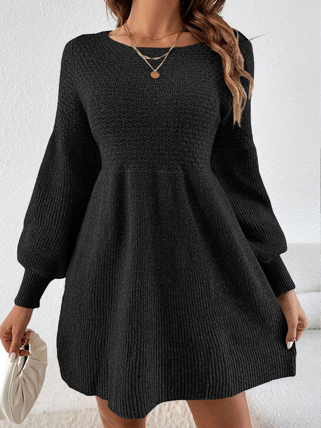 Women's Mini Dress with Puff Sleeves Trendy Summer Dress