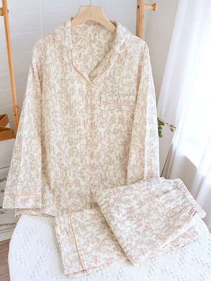 Women's Pajama Set Floral Button-Down Shirt