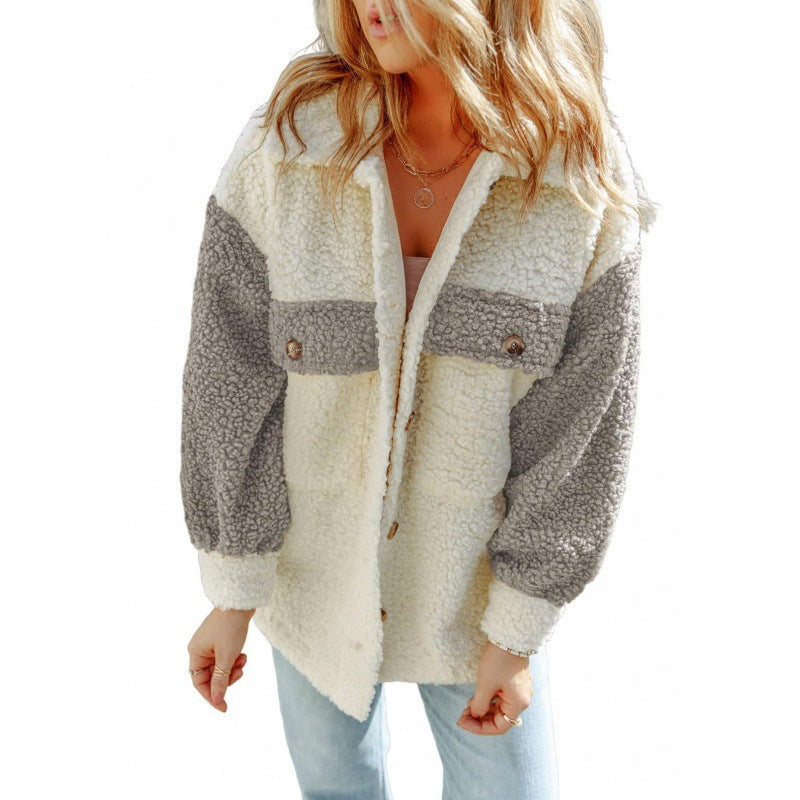 Soft Women's Teddy Jacket Contrast Sleeves Winter
