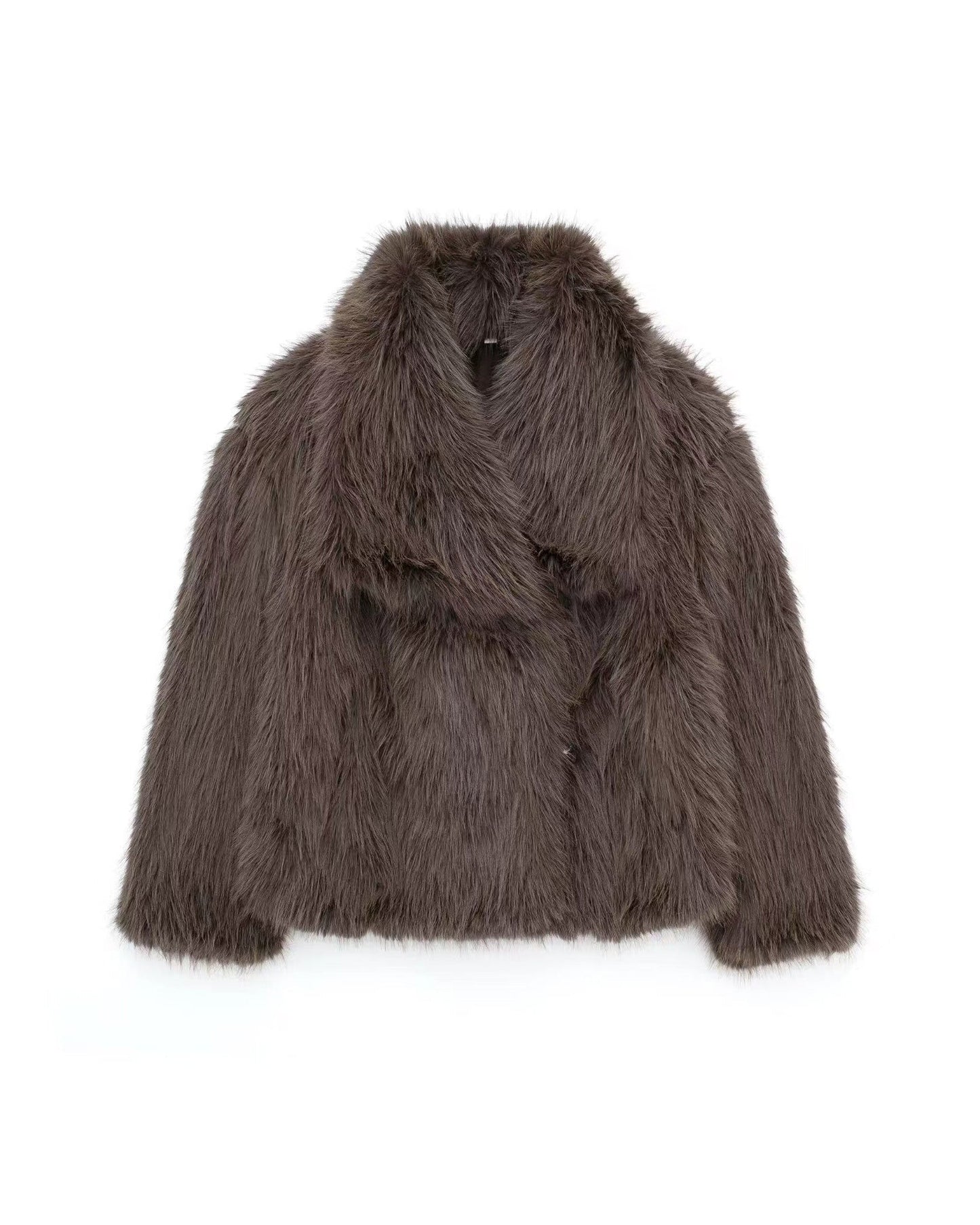 Soft Plush Jacket Cropped Cut Large Lapel