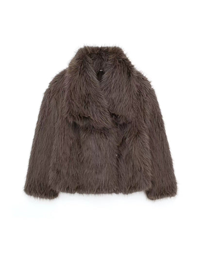 Soft Plush Jacket Cropped Cut Large Lapel