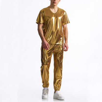 Men's Sporty Top Shiny V-NeckFitness
