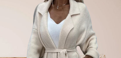 Women's Knitted Cardigan Elegant Belt Wide Lapels