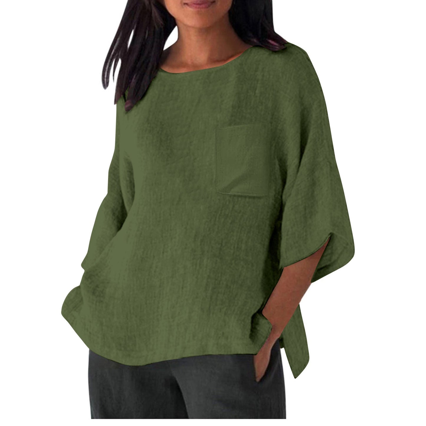 Women's Linen Top with Chest Pocket Summer Clothing