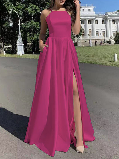Elegant Evening Dress Women Long Straps Slim