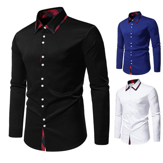 Herren Hemd Elegant Langarm Kontrast Kragen - IdealeKleiden