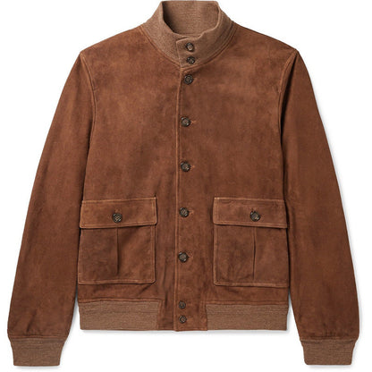 Herren Lederjacke Bikerstil mit Taschen und Stehkragen
