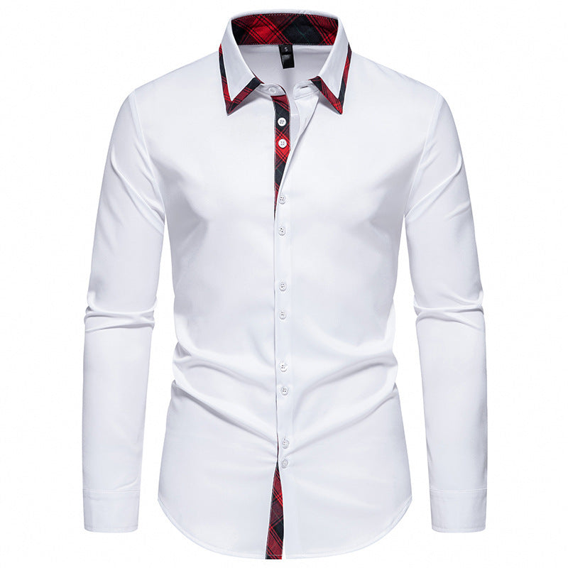Men's Elegant Long-Sleeve Shirt Contrast Collar