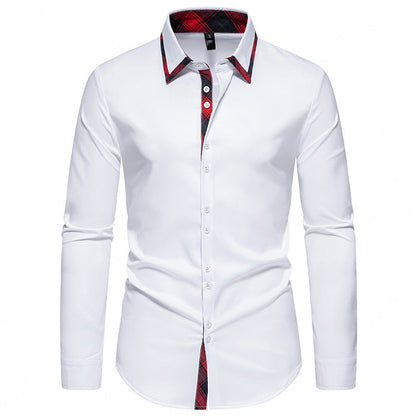 Men's Elegant Long-Sleeve Shirt Contrast Collar