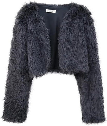 Women's Short Jacket Fluffy Open Cut Chic