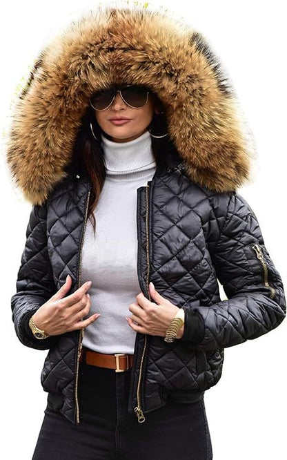 Women's Quilted Jacket Modern Soft Faux Fur