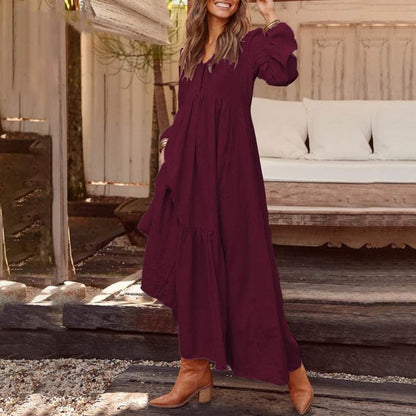 Women's Elegant Maxi Dress with Voluminous Skirt