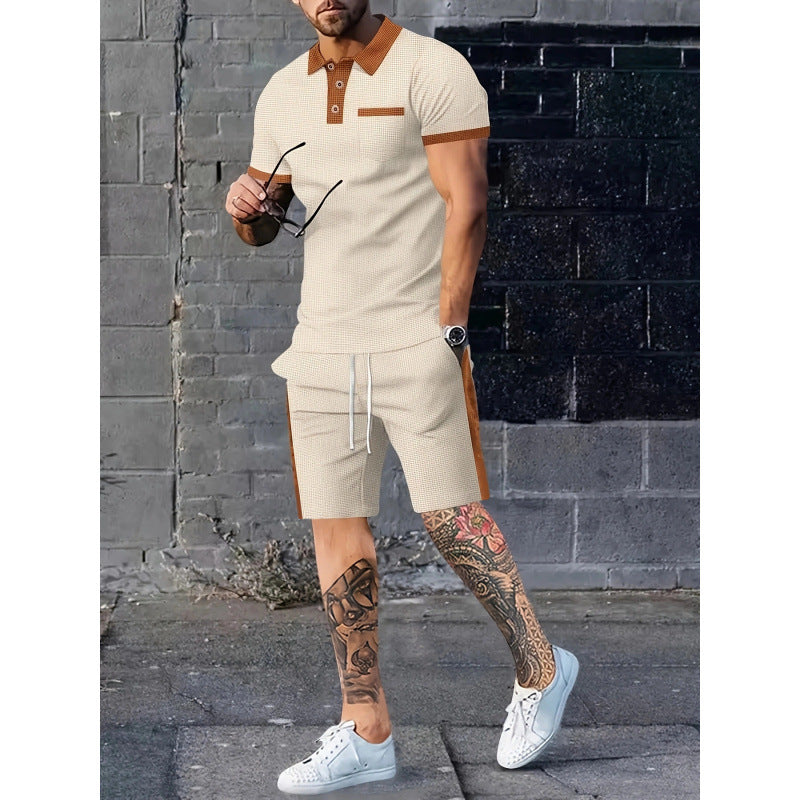 Herren Poloshirt Shorts Set Sportlich Kontrast Design