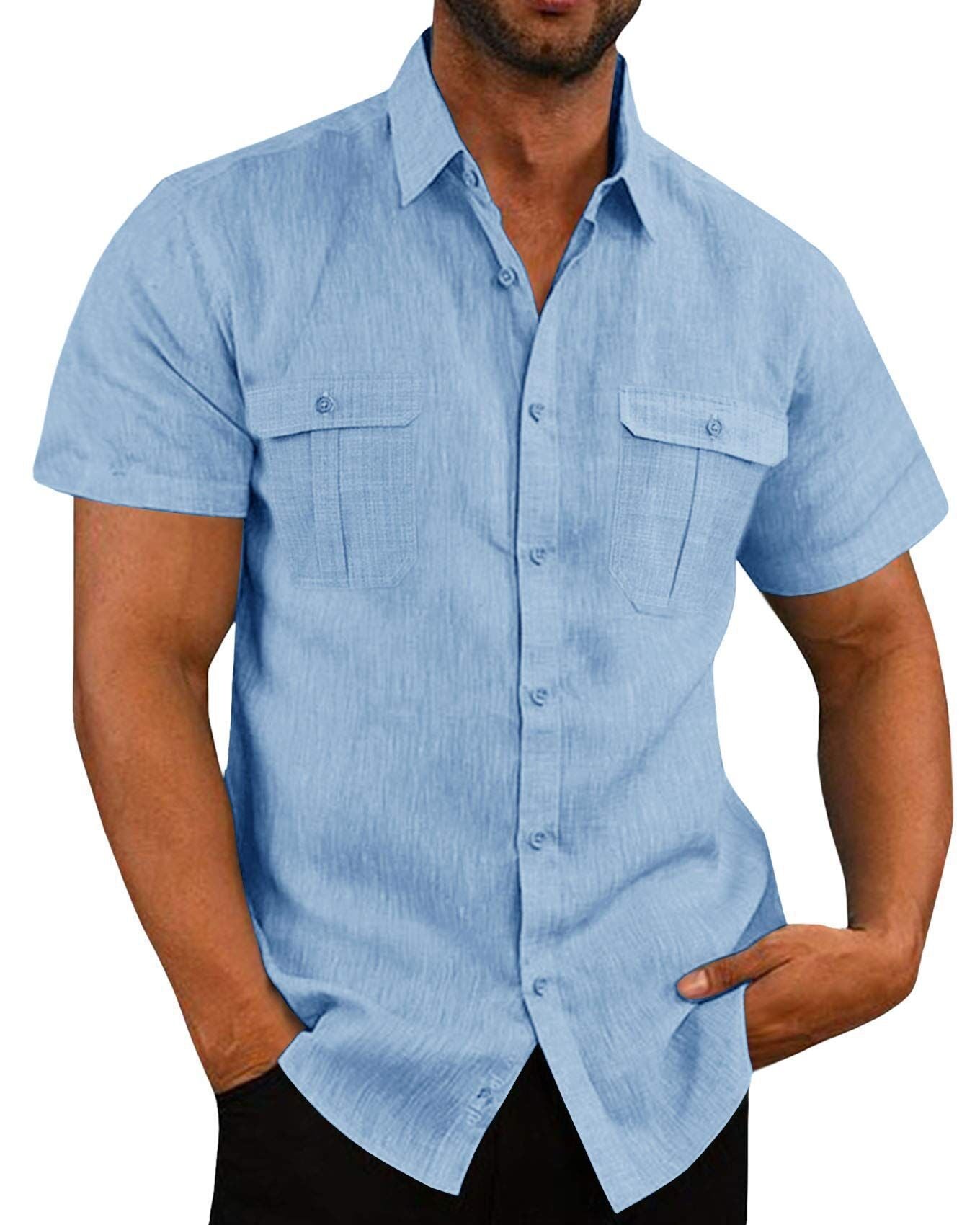 Men's Short-Sleeved Shirt Practical with Chest Pocket