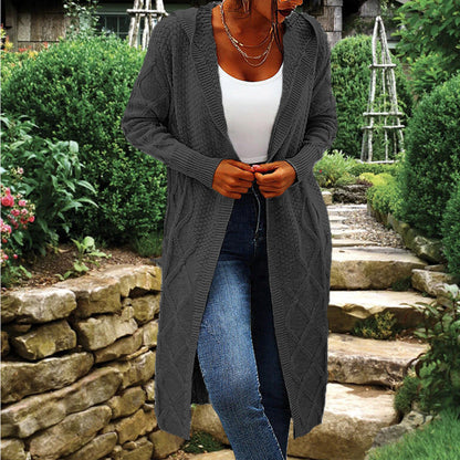 Damen Strickmantel Offener Schnitt Zopfmuster