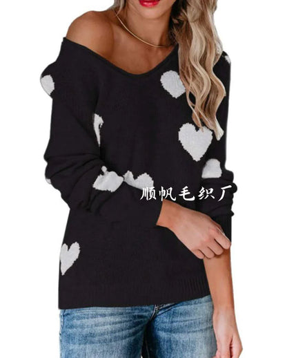 Damen Weihnachtspullover Herz Muster Festlich