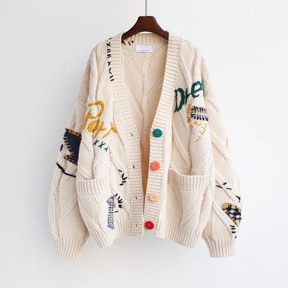 Women's Knitted Cardigan Colorful Buttons Unique