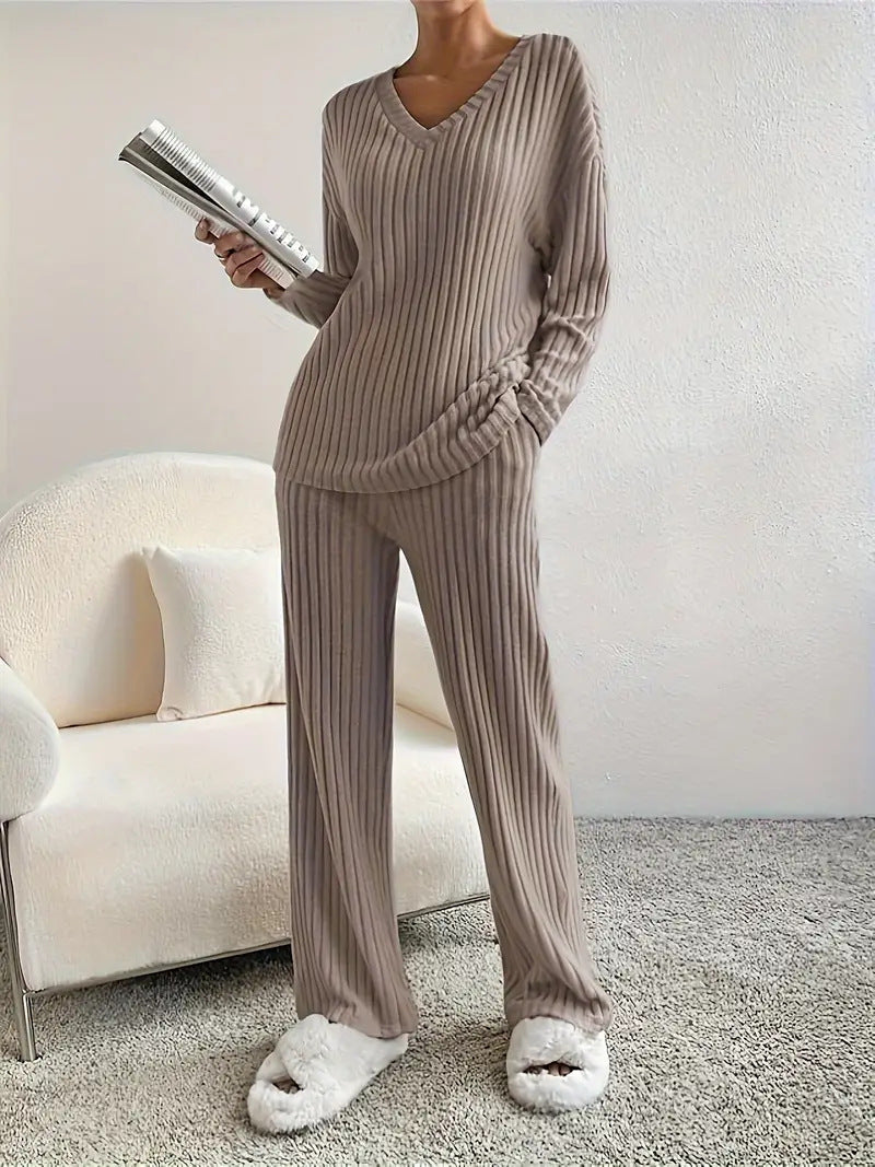 Women's Knitted Tracksuit Casual V-Neck