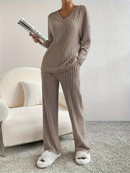 Women's Knitted Tracksuit Casual V-Neck