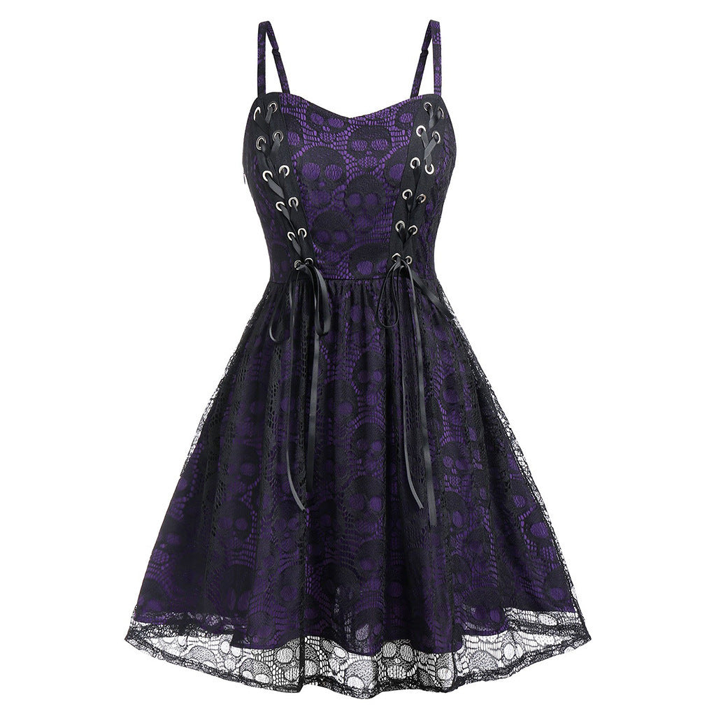 Women's Elegant Lace-Up Skater Dress