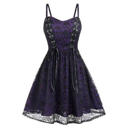 Women's Elegant Lace-Up Skater Dress