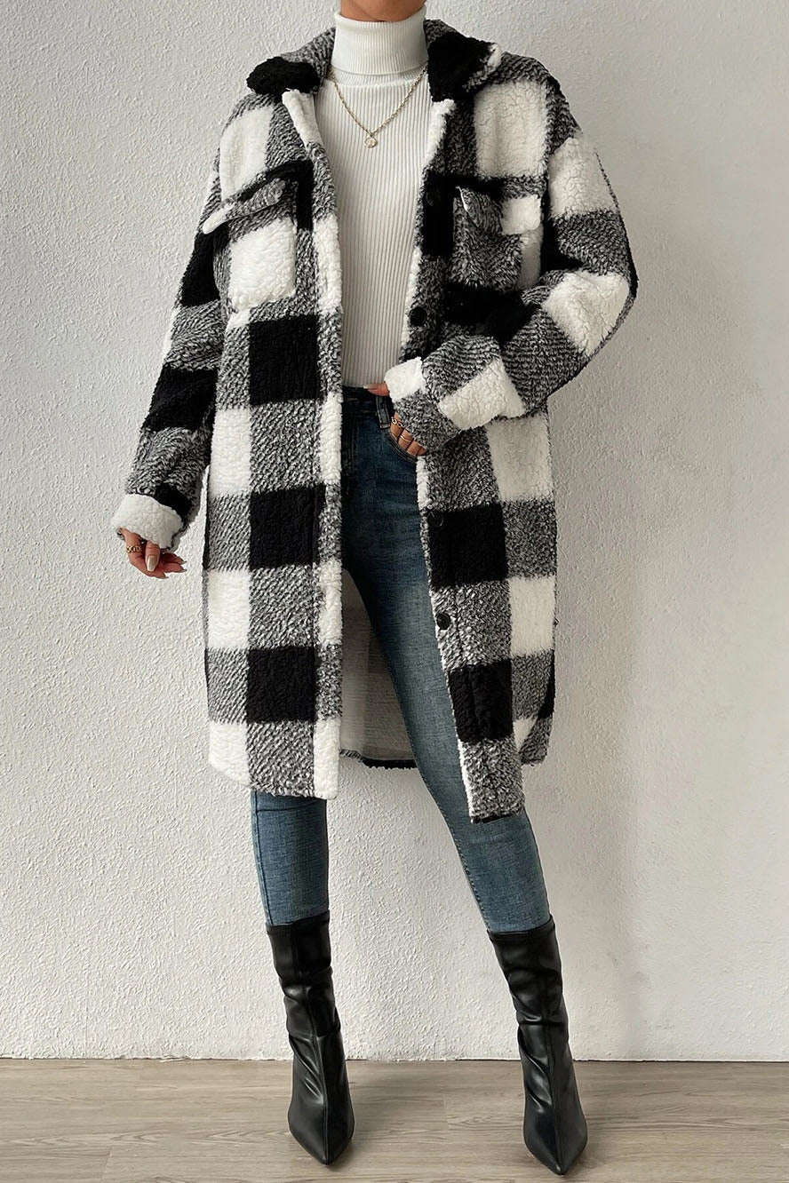 Women's Warm Plaid Teddy Jacket Coat