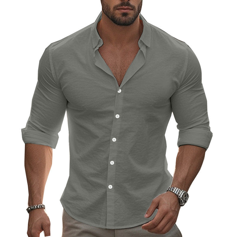 Men's Long-Sleeve Shirt Comfort Modern Rolled Collar