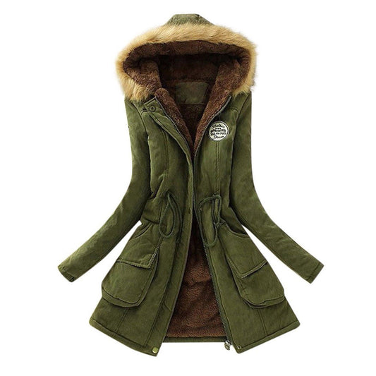 Elegante Damenjacke Winter Fellkapuze Kordelzug - IdealeKleiden