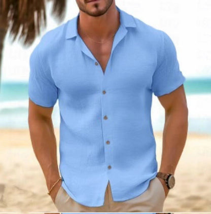 Men's Summer Shirt Short Sleeve Textured Cotton