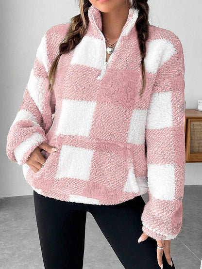 Women's Warm Fleece Jacket with Zipper and Pockets