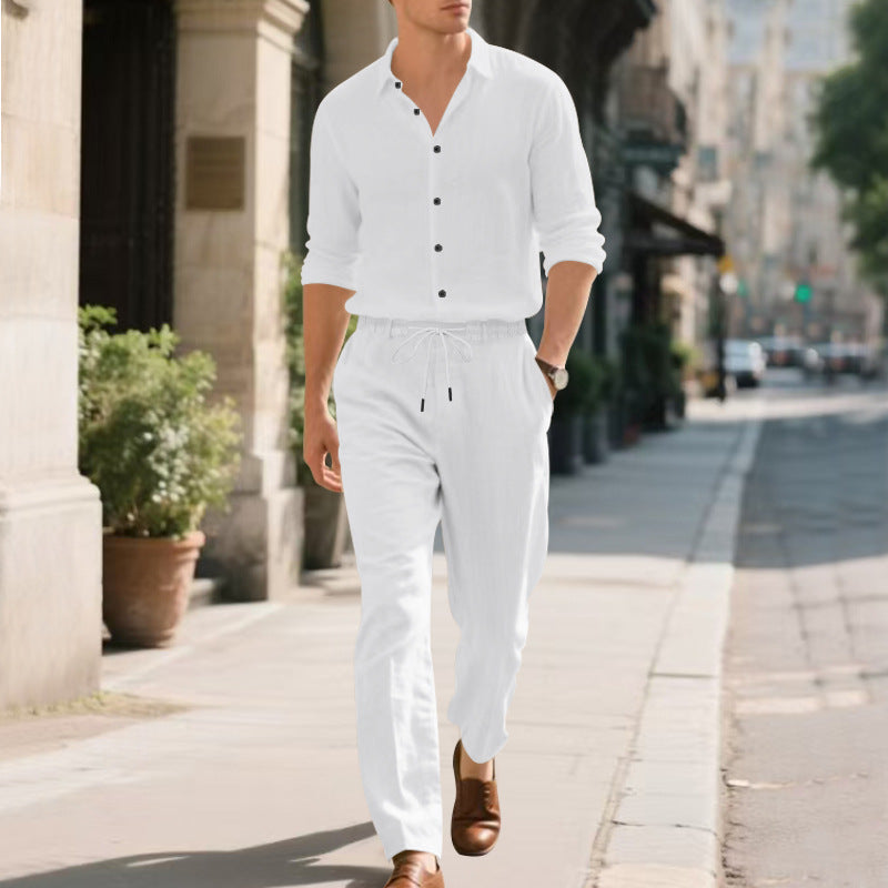 Men's Modern Casual Linen Trousers with Drawstring