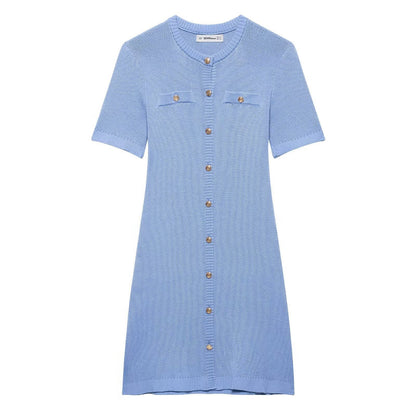 Women's Elegant Short-Sleeved Knitted Dress