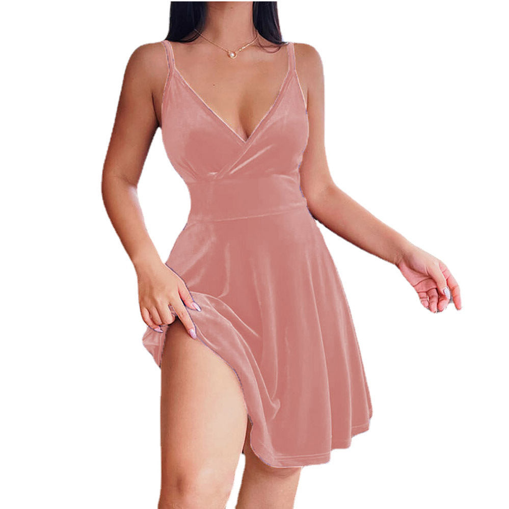 Women's Luxury Velvet Dress A-Line Deep V-Neck