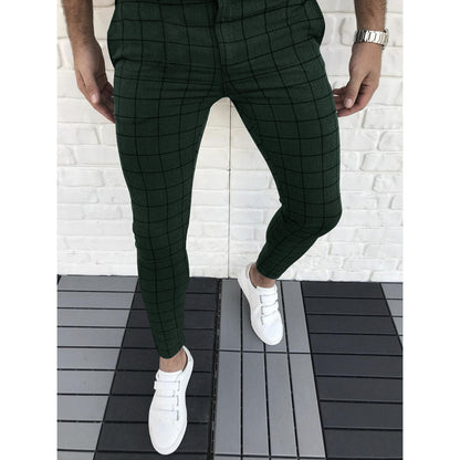 Men's Slim Fit Plaid Suit Trousers Modern