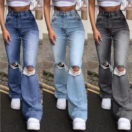 Damen Flare Jeans Trendy Ripped Design - IdealeKleiden