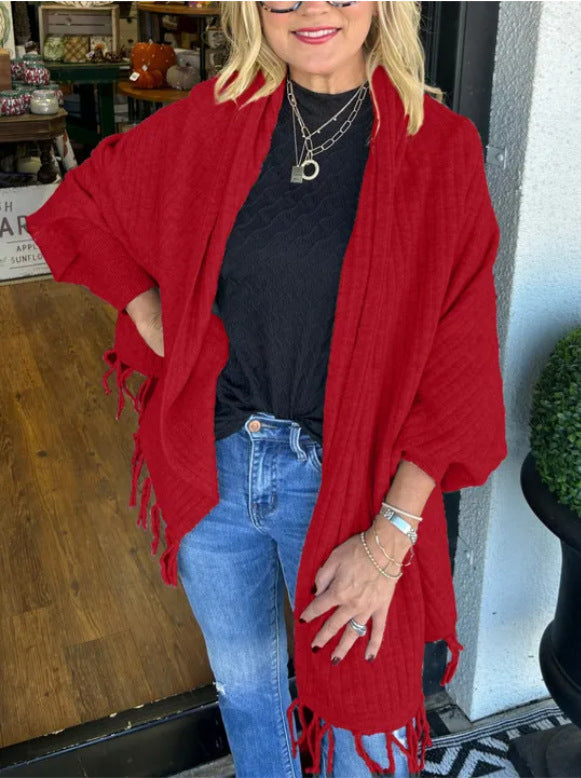 Women's Poncho with Fringes Elegant Wrap