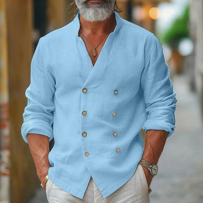 Men's Linen Shirt Elegant Double-Button Summer Top