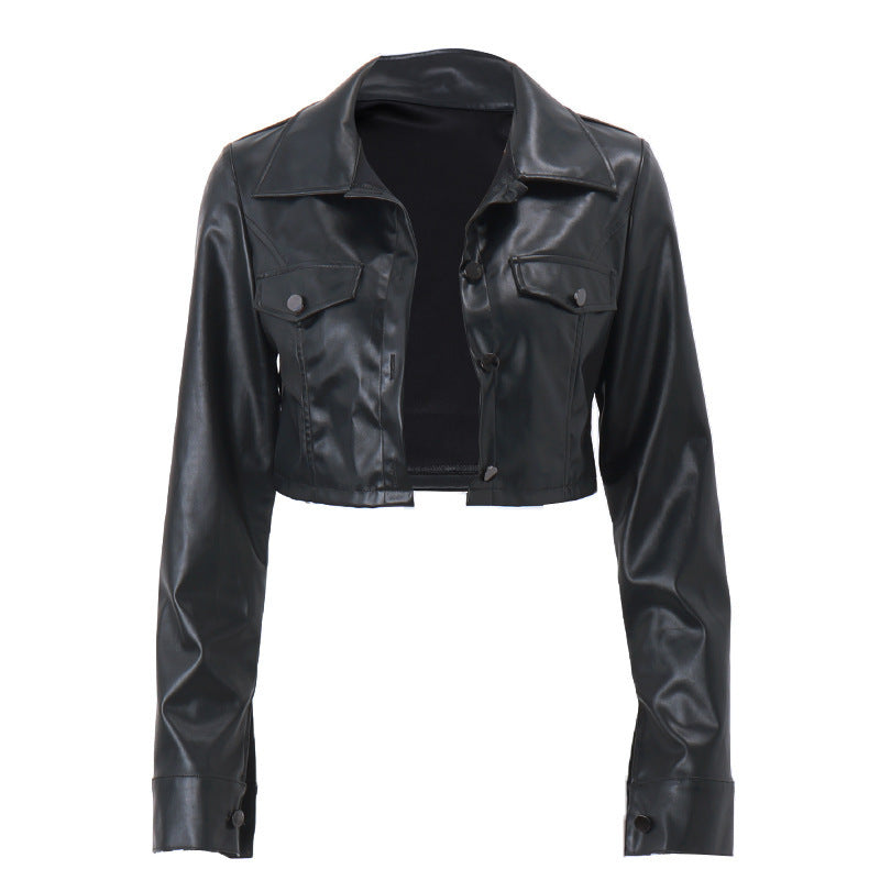Women's Trendy Short Cropped Leather Jacket