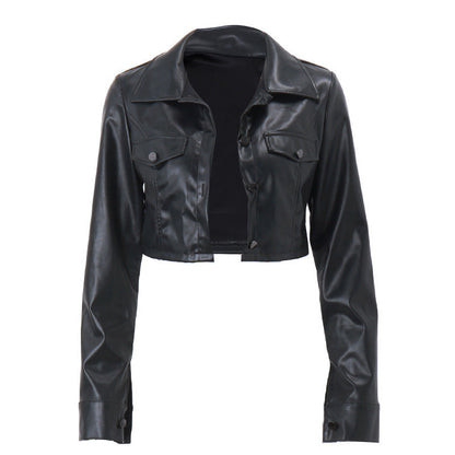 Women's Trendy Short Cropped Leather Jacket